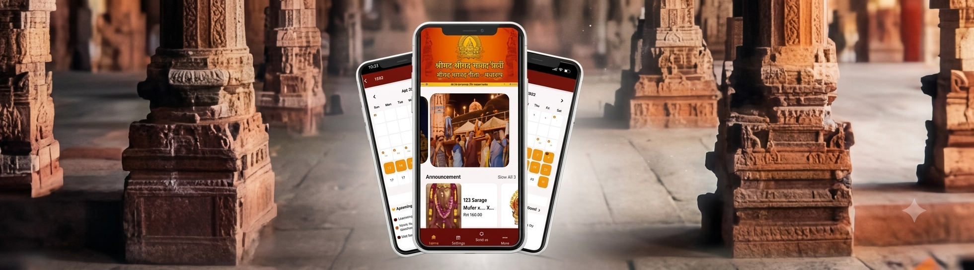 Grasp devotee mobile app screens on three phones