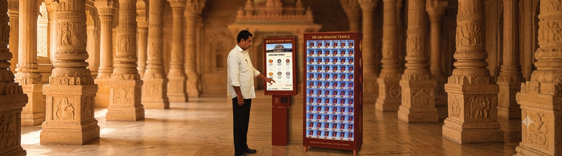 Vilakku Vending Machine installed inside a temple hall